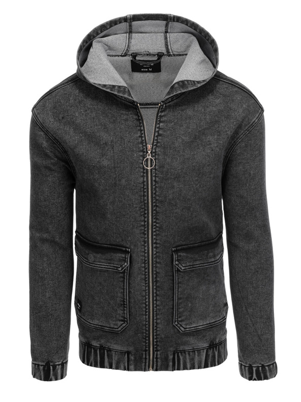 Ombre Clothing Crna muška traper jakna s kapuljačom Ombre odjeća