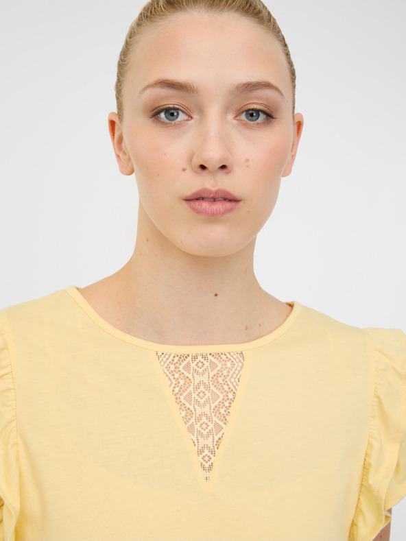 Orsay Žuta ženska majica s kariranim rukavima ORSAY