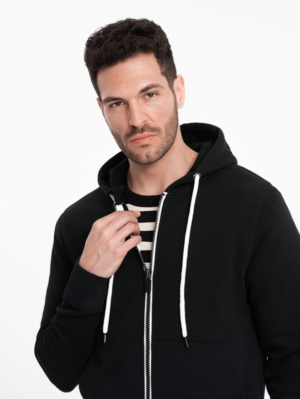 Ombre Clothing Crna muška osnovna majica s kapuljačom na patentni zatvarač Ombre Clothing