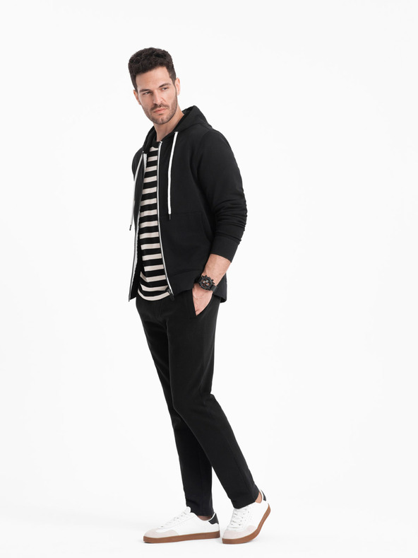 Ombre Clothing Crna muška osnovna majica s kapuljačom na patentni zatvarač Ombre Clothing