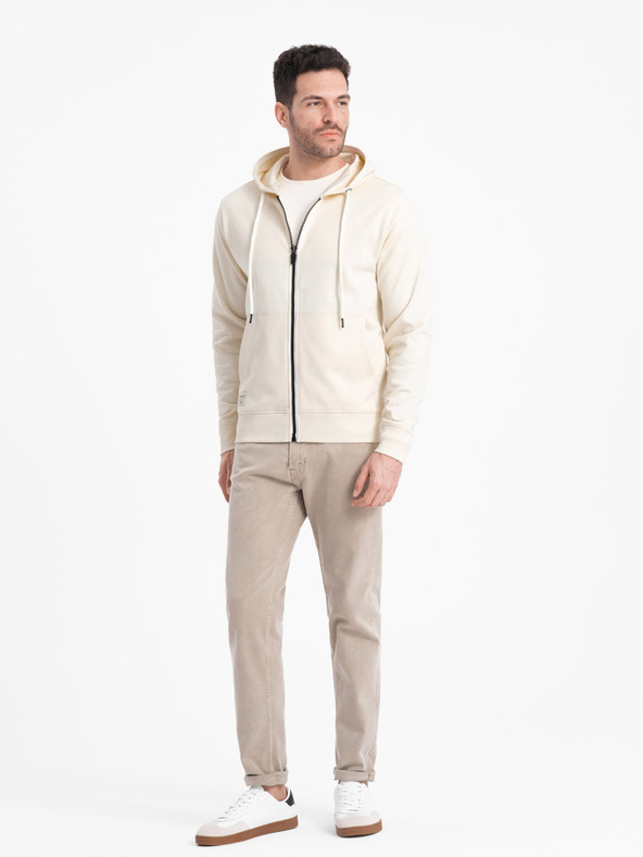 Ombre Clothing Krem muška osnovna majica s kapuljačom s patentnim zatvaračem Ombre Clothing