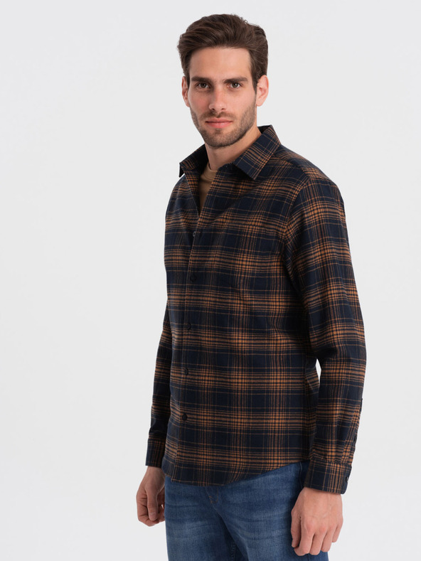 Ombre Clothing Tamnoplava muška karirana flanelska košulja Ombre odjeća