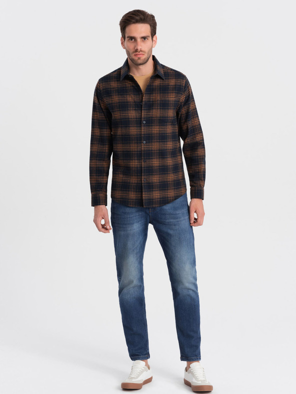 Ombre Clothing Tamnoplava muška karirana flanelska košulja Ombre odjeća