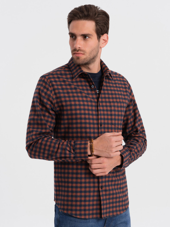 Ombre Clothing Tamnoplava muška karirana flanelska košulja Ombre odjeća