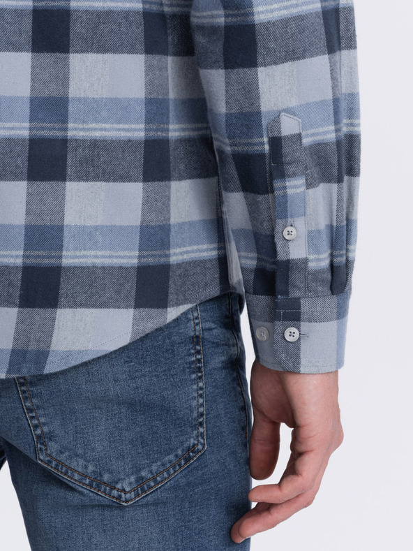 Ombre Clothing Ombre Clothing Muška plavo-siva karirana flanelska košulja