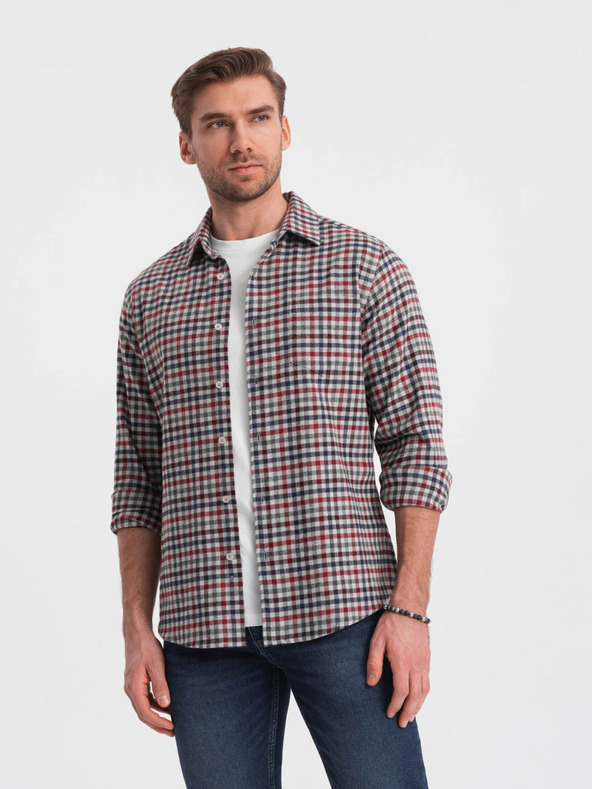 Ombre Clothing Ombre odjeća Plava i crvena karirana flanelska košulja za muškarce