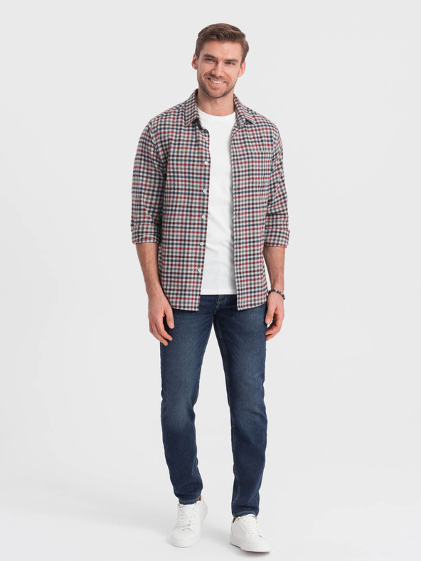 Ombre Clothing Ombre odjeća Plava i crvena karirana flanelska košulja za muškarce