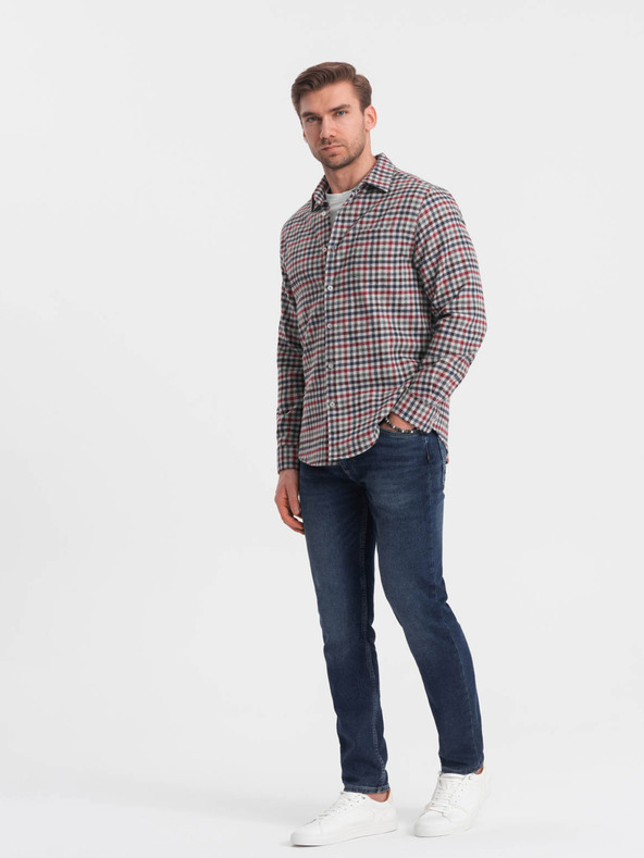 Ombre Clothing Ombre odjeća Plava i crvena karirana flanelska košulja za muškarce