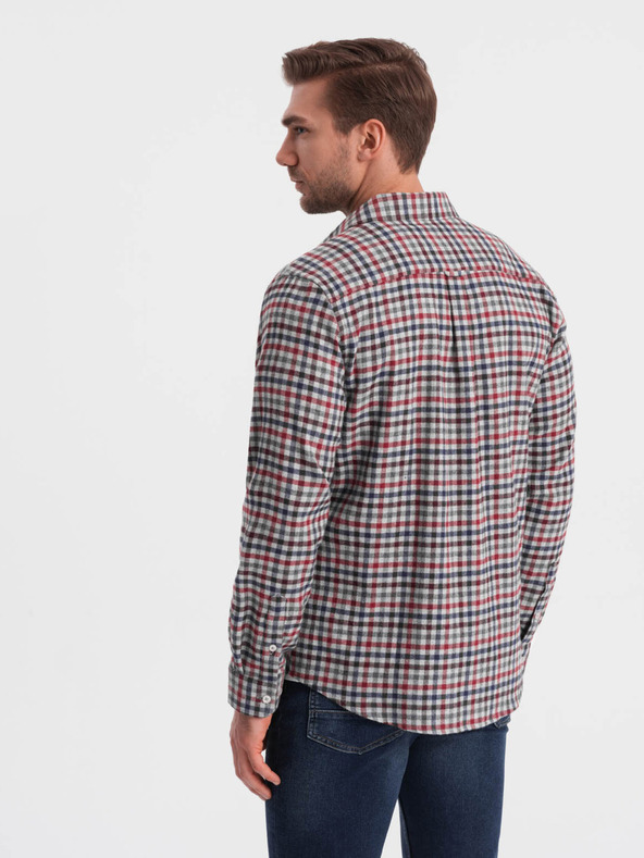 Ombre Clothing Ombre odjeća Plava i crvena karirana flanelska košulja za muškarce