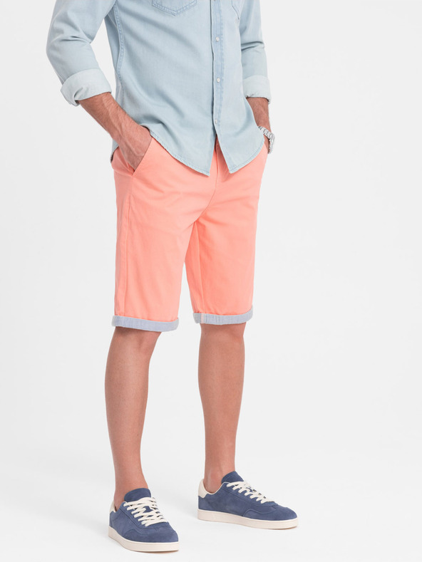 Ombre Clothing Koraljne muške chino kratke hlače s traper obrubom Ombre odjeća