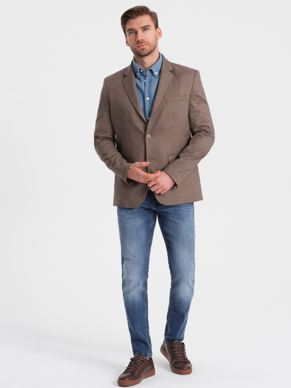 Ombre Clothing Smeđi muški fino karirani sako Ombre Clothing