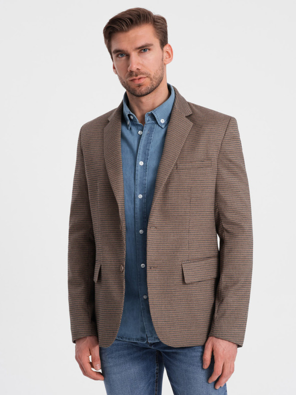 Ombre Clothing Smeđi muški fino karirani sako Ombre Clothing