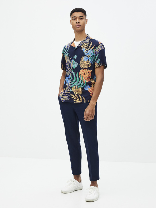 Celio Tamno plave muške lanene skraćene hlače Celio