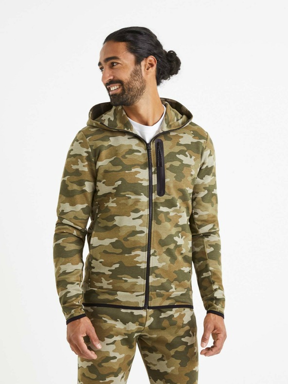 Celio Bež-zelena muška Celio Veyoke maskirna majica s kapuljačom