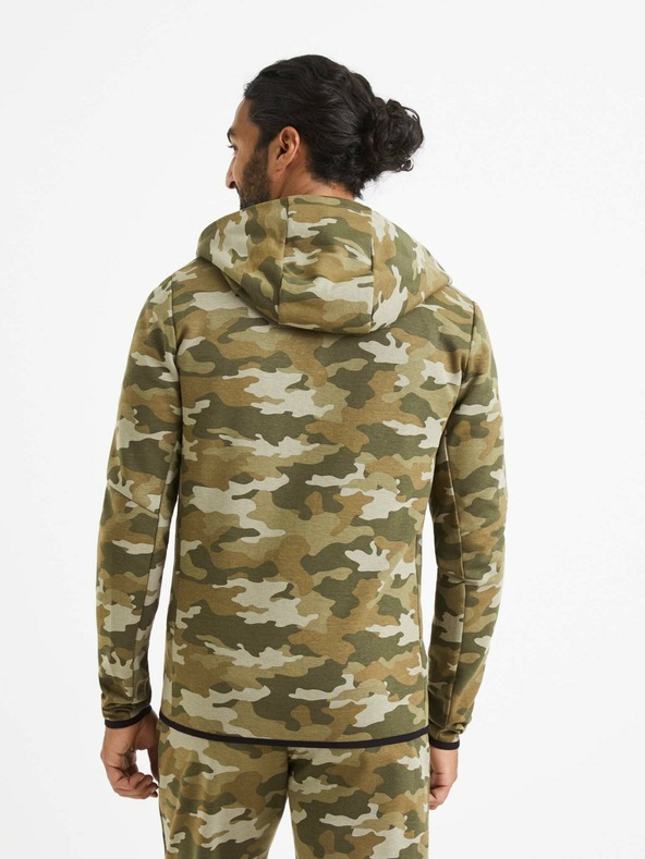 Celio Bež-zelena muška Celio Veyoke maskirna majica s kapuljačom