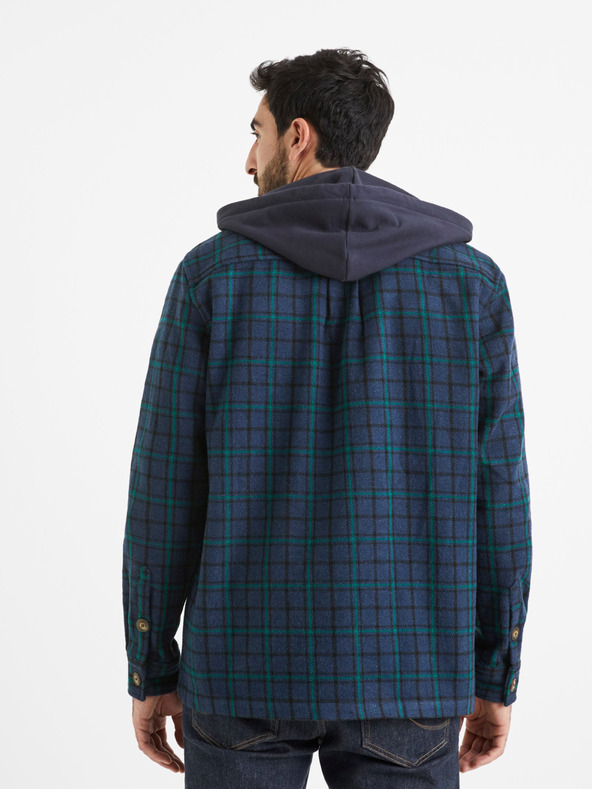 Celio Celio Valines zelena i plava muška kockasta košulja s kapuljačom