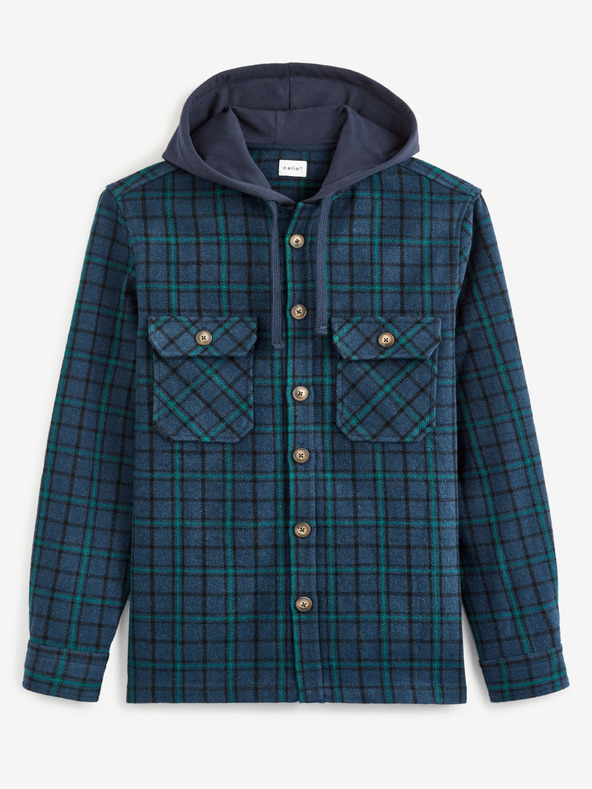 Celio Celio Valines zelena i plava muška kockasta košulja s kapuljačom