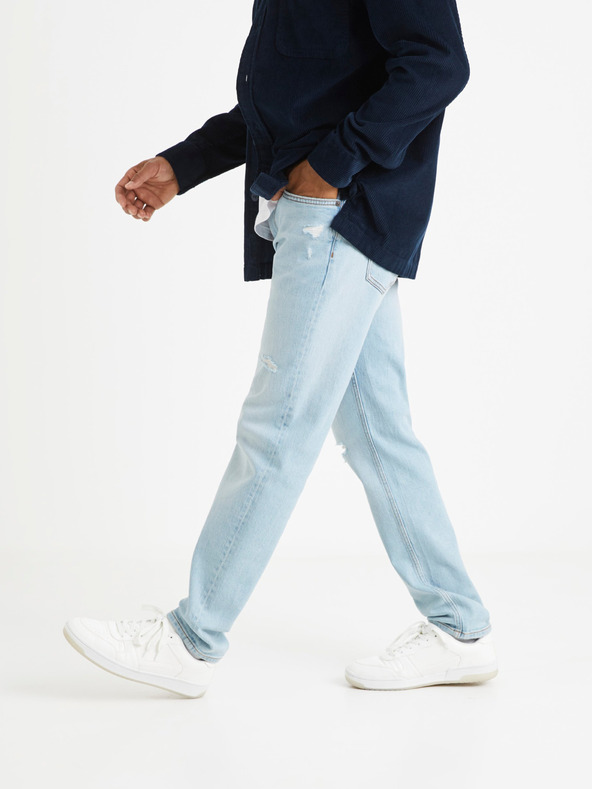 Celio Svijetloplave muške traperice ravnog kroja s poderanim efektom Celio Vomarble