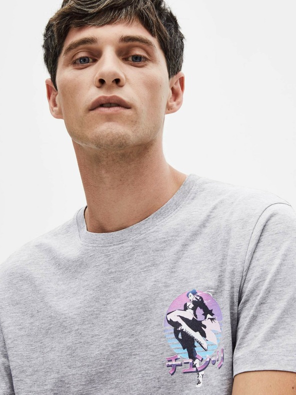 Celio Svijetlo siva muška majica s printom Celio Street Fighter