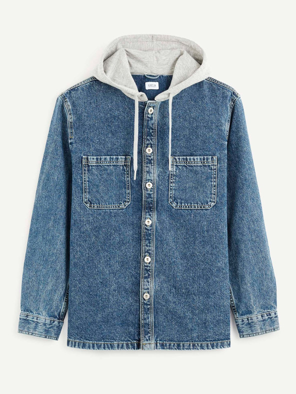 Celio Plava traper košulja s kapuljačom Celio Caoris