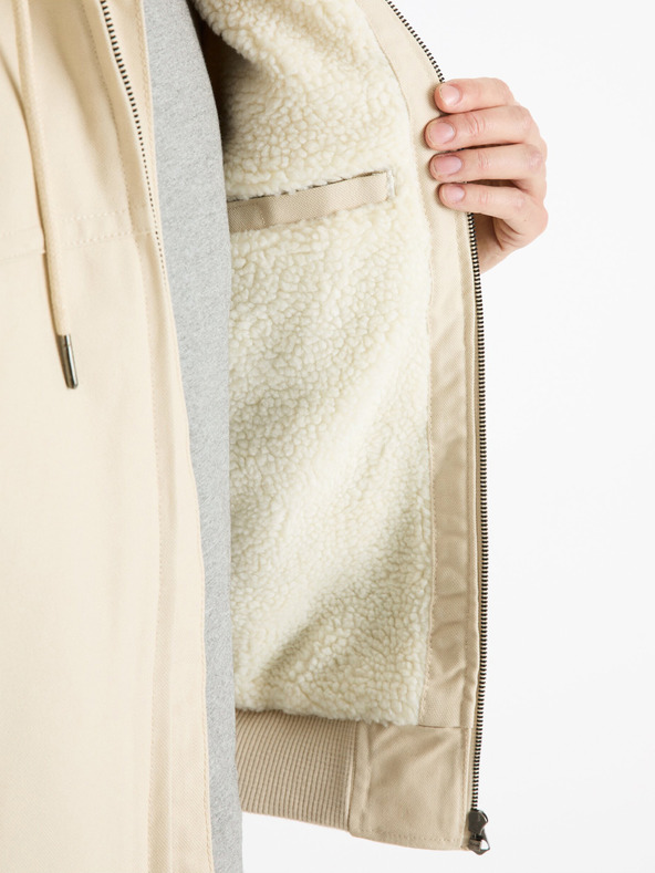 Celio Krem muška jakna od umjetnog krzna Celio Fuhoodie