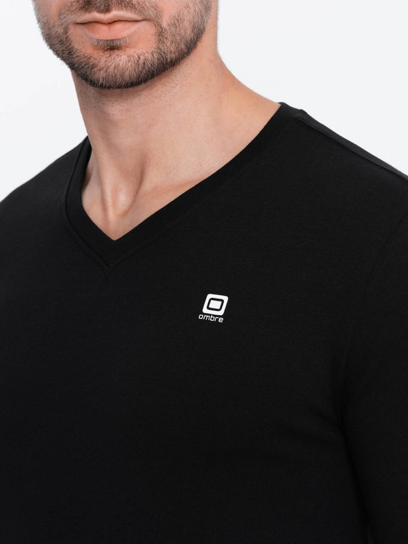 Ombre Clothing Crna muška majica kratkih rukava s v-izrezom Ombre Clothing