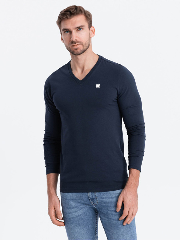 Ombre Clothing Tamnoplava muška majica kratkih rukava s V izrezom Ombre Clothing