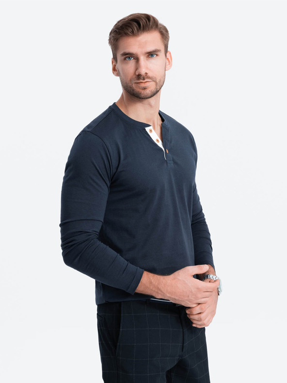 Ombre Clothing Ombre odjeća HENLEY tamnoplava muška majica na kopčanje