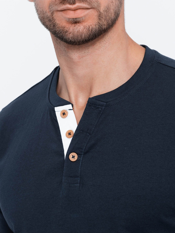 Ombre Clothing Ombre odjeća HENLEY tamnoplava muška majica na kopčanje