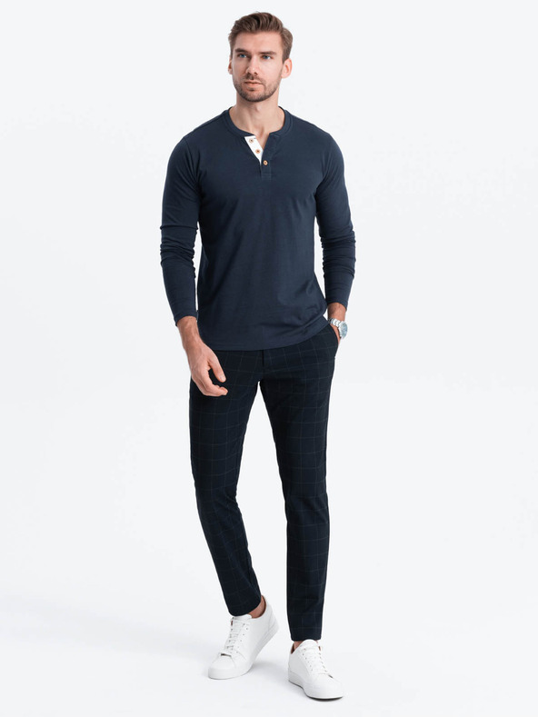 Ombre Clothing Ombre odjeća HENLEY tamnoplava muška majica na kopčanje