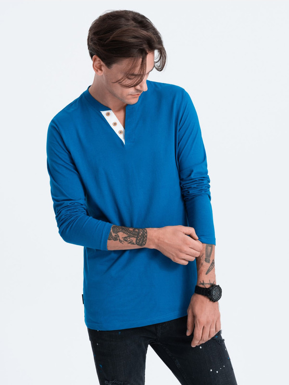 Ombre Clothing Ombre odjeća HENLEY Plava muška majica na kopčanje
