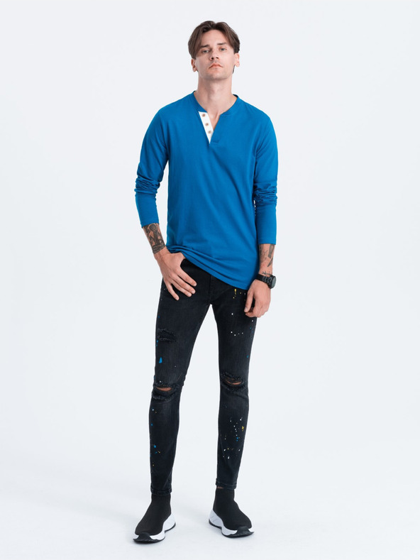 Ombre Clothing Ombre odjeća HENLEY Plava muška majica na kopčanje
