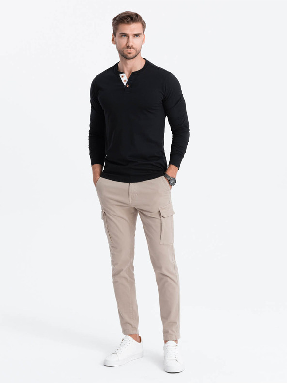 Ombre Clothing Ombre odjeća HENLEY Crna muška majica na kopčanje