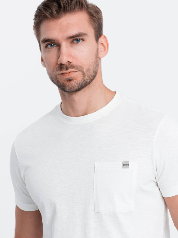 Ombre Clothing Krem muška majica s džepom Ombre Clothing