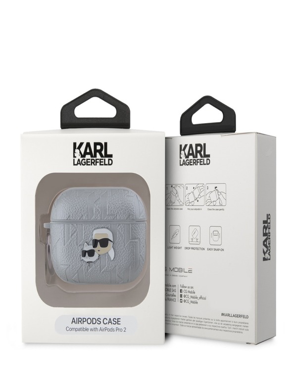 Karl Lagerfeld PU futrola s reljefnim glavama Karla i Choupette za AirPods Pro 2 srebrna Karl Lagerfeld
