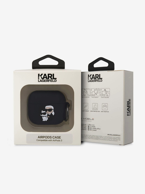Karl Lagerfeld 3D logotip NFT Karl i Choupette silikonska maska ​​za AirPods 3 crna Karl Lagerfeld