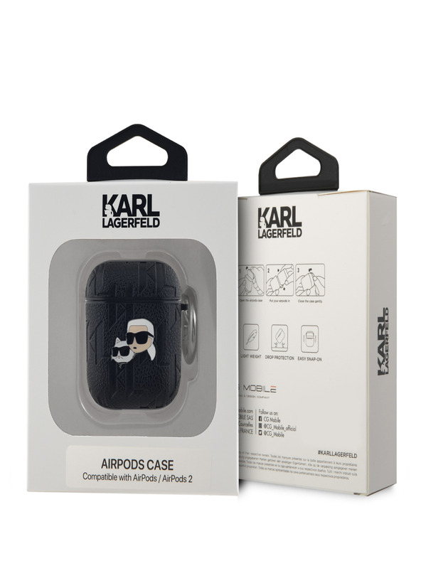 Karl Lagerfeld Karl Lagerfeld PU reljefna futrola Karl and Choupette Heads za AirPods 1/2 crna