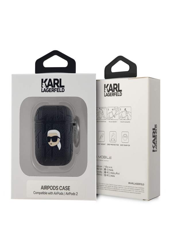 Karl Lagerfeld Karl Lagerfeld PU reljefna maska ​​Karl Head za AirPods 1/2 crna