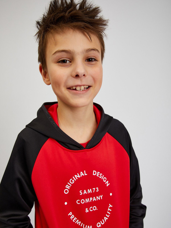 Sam 73 Crno-crvena unisex dječja majica s kapuljačom SAM73 Draco