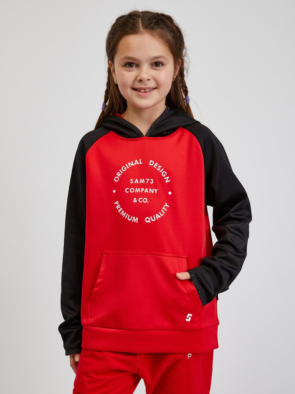 Sam 73 Crno-crvena unisex dječja majica s kapuljačom SAM73 Draco
