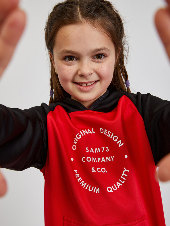 Sam 73 Crno-crvena unisex dječja majica s kapuljačom SAM73 Draco