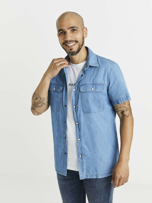 Celio Plava muška traper košulja s Celio džepovima