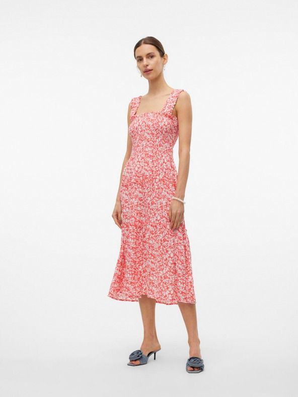 Vero Moda Vero Moda Menny crveno-bijela ženska midi haljina