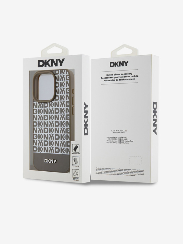 DKNY PU kožna donja traka s ponavljajućim uzorkom MagSafe stražnja maska ​​za iPhone 15 Pro Max smeđa DKNY