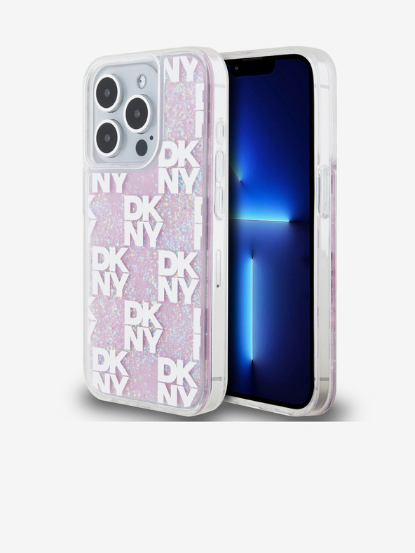 DKNY Stražnja maska ​​s tekućim svjetlucavim kariranim uzorkom za iPhone 15 Pro, ružičasta DKNY