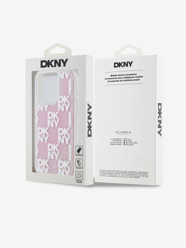 DKNY Stražnja maska ​​s tekućim svjetlucavim kariranim uzorkom za iPhone 15 Pro, ružičasta DKNY