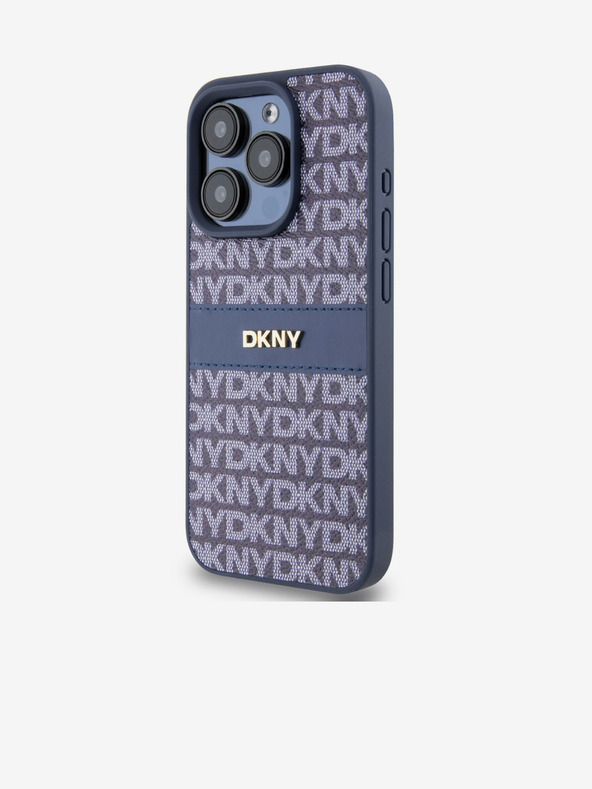 DKNY PU kožna stražnja maska ​​s ponavljajućim uzorkom u tonskim prugama za iPhone 15 Pro, plava DKNY