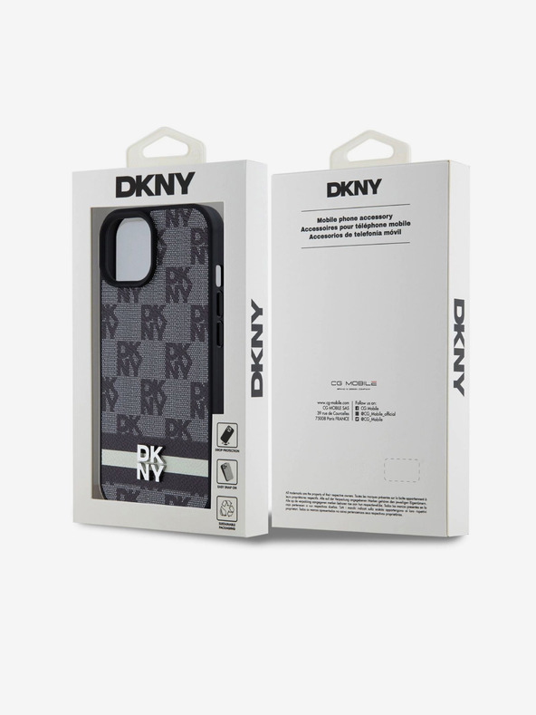 DKNY Stražnja maska ​​s kariranim uzorkom i prugama od PU kože za iPhone 15 crna DKNY
