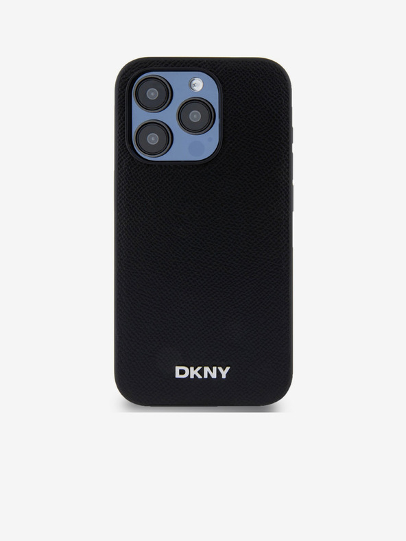 DKNY PU kožna srebrna metalna stražnja maska ​​Magsafe s logotipom za iPhone 15 Pro crna DKNY