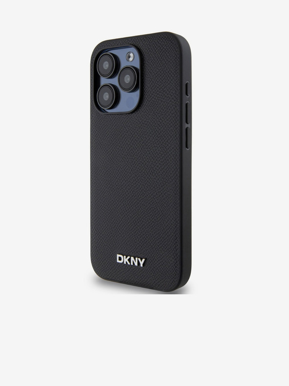 DKNY PU kožna srebrna metalna stražnja maska ​​Magsafe s logotipom za iPhone 15 Pro crna DKNY